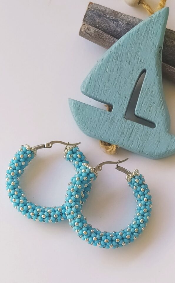 Σκουλαρίκια κρίκοι Kataluna Hoops Turquoise